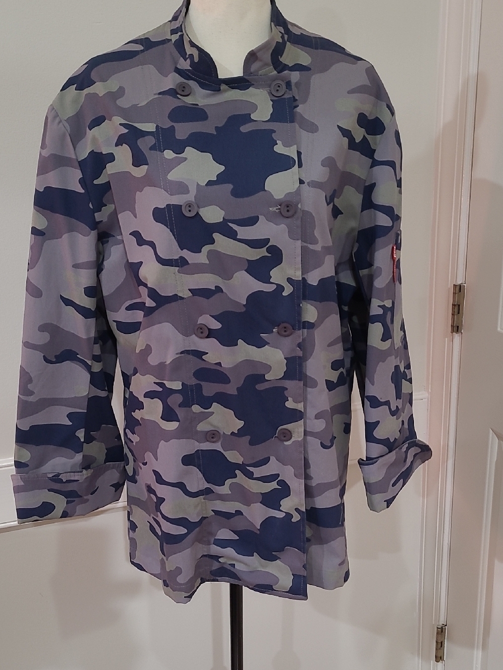 Julin Serra Men's Double-Breasted Camouflage Chef Coat - Blue/Grey - Size M